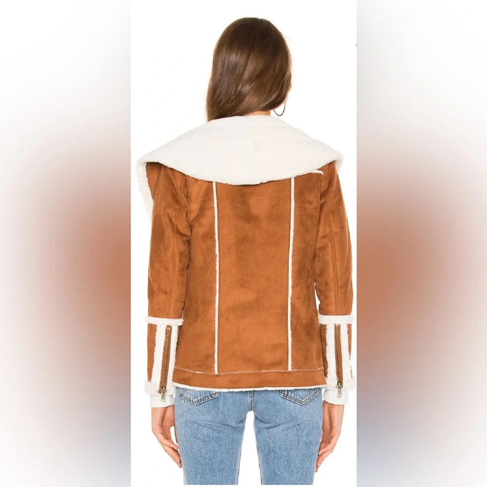 CHASER NEW Women's Whisky Brown and White Faux Shearling Jacket Size S Vegan - Picture 2 of 11
